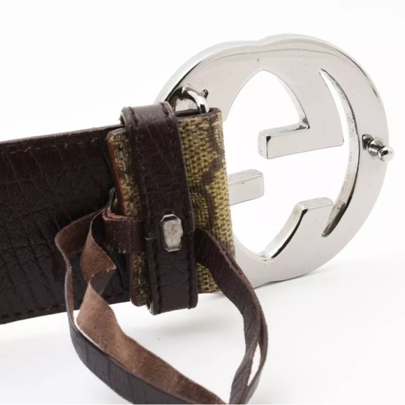Authentic GUCCI Belt GG Supreme Interlocking Buckle Beige Brown Silver - Picture 12 of 16
